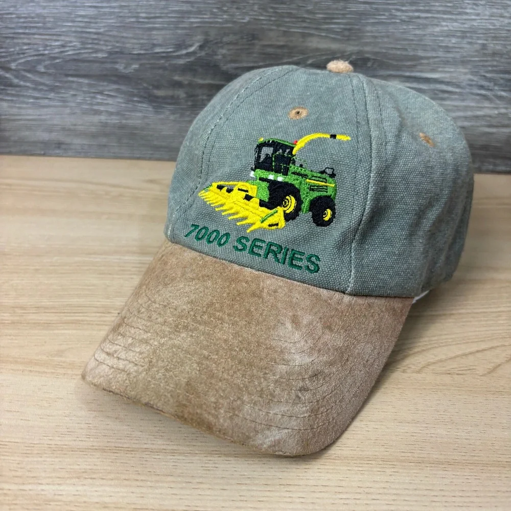 Vintage John Deere Hat Cap Strap Back‎ Green Canvas 7000 Series Tractors